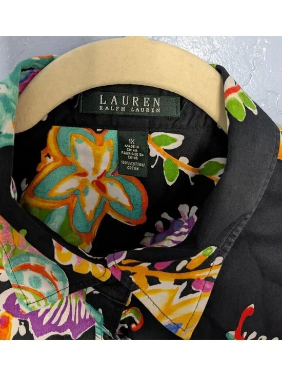 Lauren Ralph Lauren Womens Colorful Paisley Floral Button-Down Blouse 1X Black - Picture 4 of 16